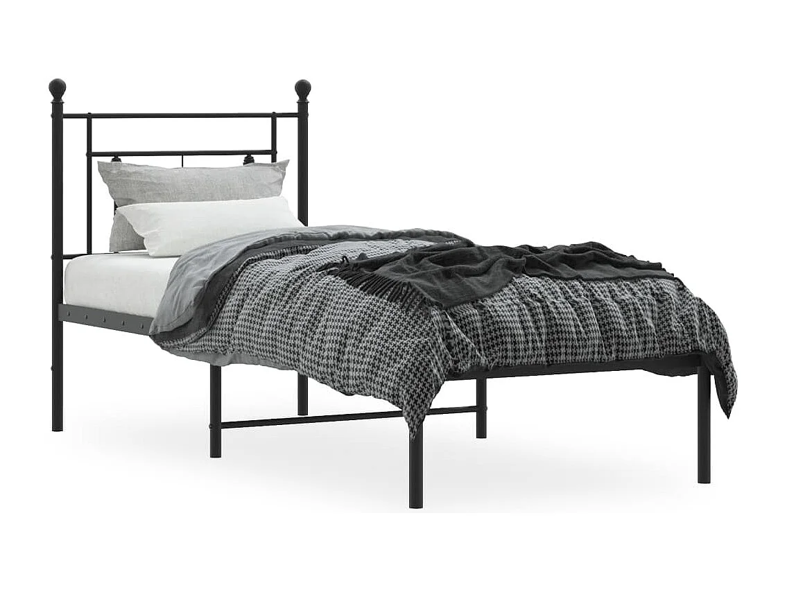 Lit-80x200 cm métal + tête de lit noir HOQW12742