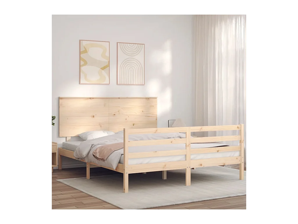 Bedframe met hoofdbord massief hout NL76092