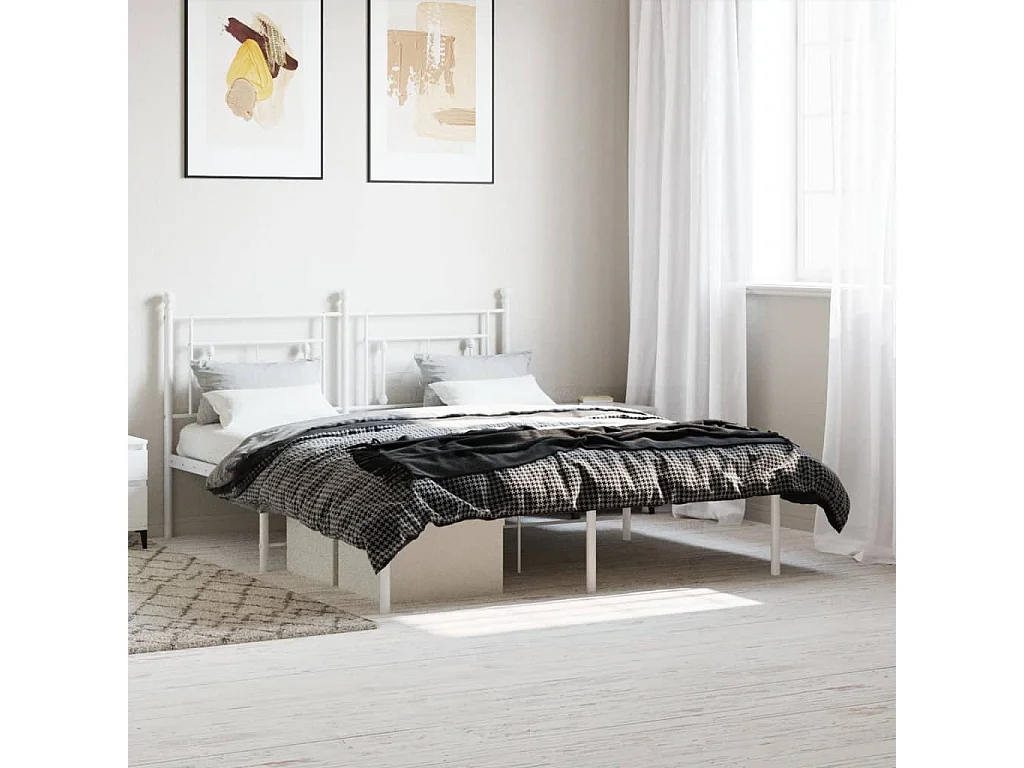Bedframe met hoofdbord metaal wit 150x200 cm NL89792