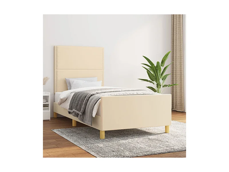 Lit-90x200 cm + tête de lit Crème Tissu HOQW17301