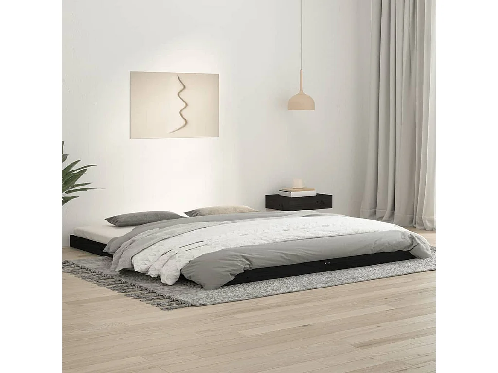 Lit-180x200 cm noir Super King bois de pin massif HOQW61153