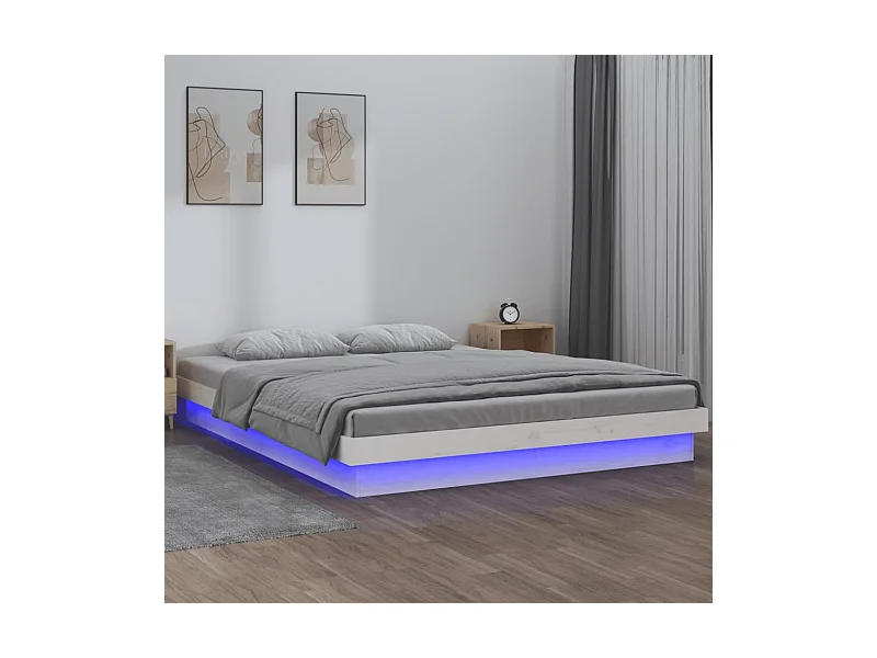 Cama -200x200 cm con LED madera maciza blanca YOE25400