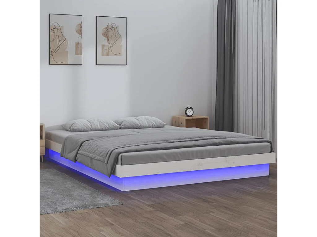 Lit-200x200 cm à LED blanc bois massif HOQW51047