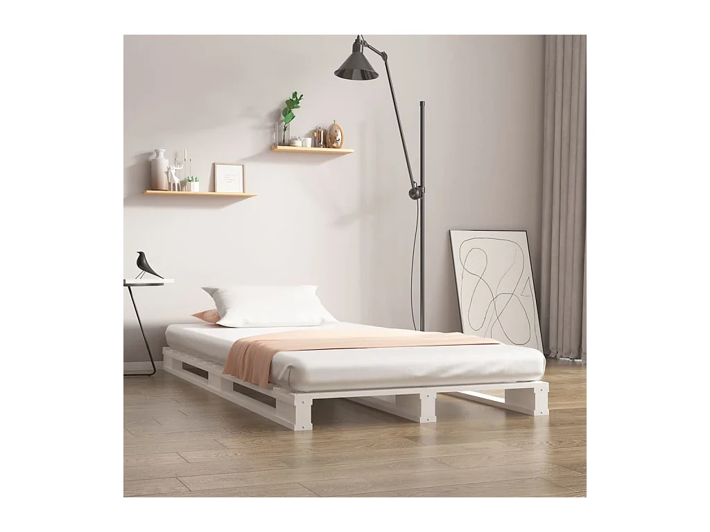 Lit-90x190 cm de palette Blanc Bois de pin massif Simple HOQW47034