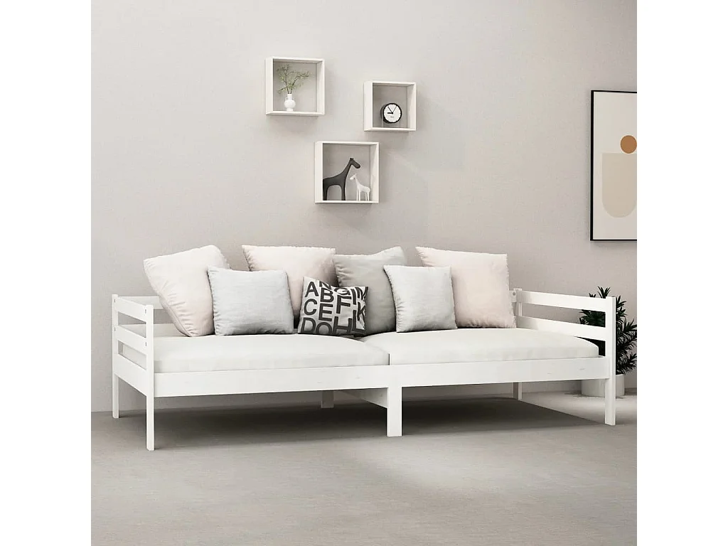 Slaapbank met matras massief grenenhout wit 90x200 cm NL75757