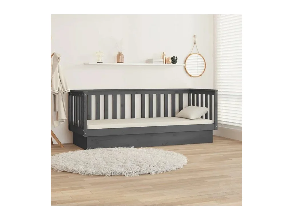 Slaapbank 90x190 cm massief grenenhout grijs NL79988