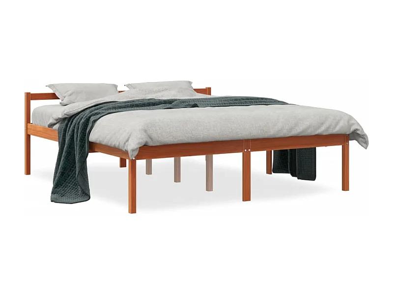 Lit-160x200 cm pour personne âgée cire marron bois de pin massif HOQW50043
