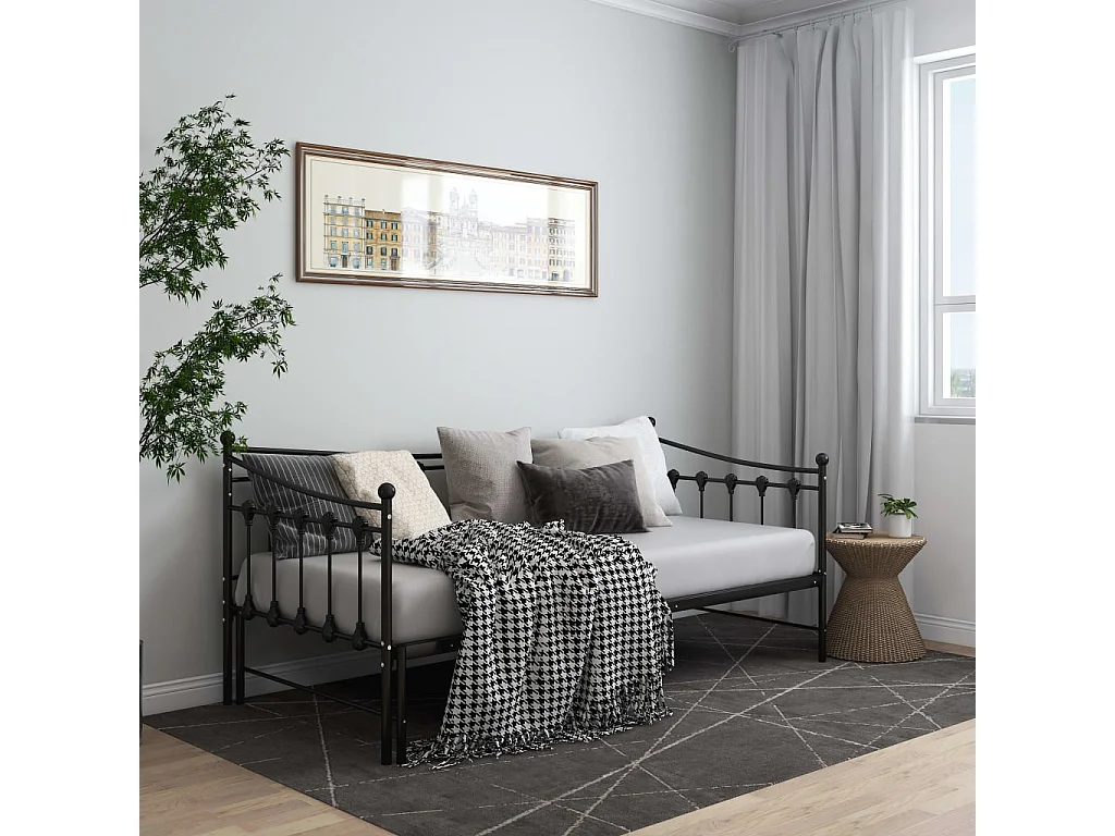 Cama de solteiro de puxar 90x200 cm metal preto PT659409