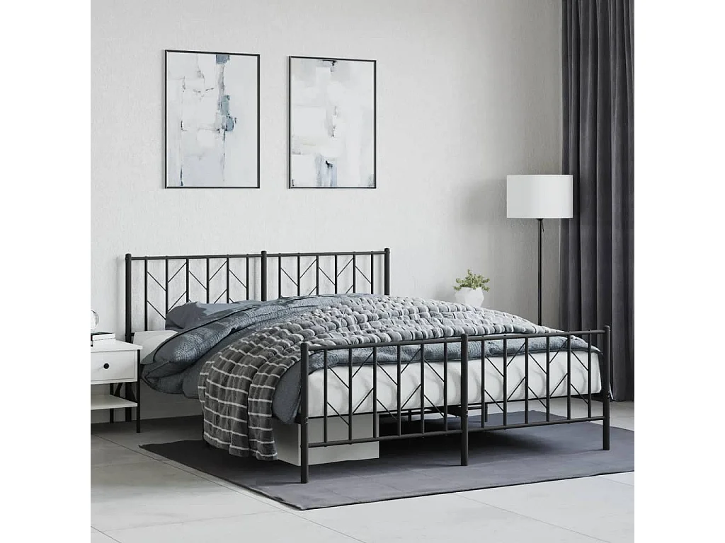 Cama - 160x200 cm cabecero y pie de cama metal negro YOE37500