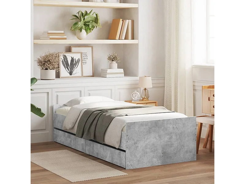 Lit-75x190 cm + tiroirs gris béton HOQW16133