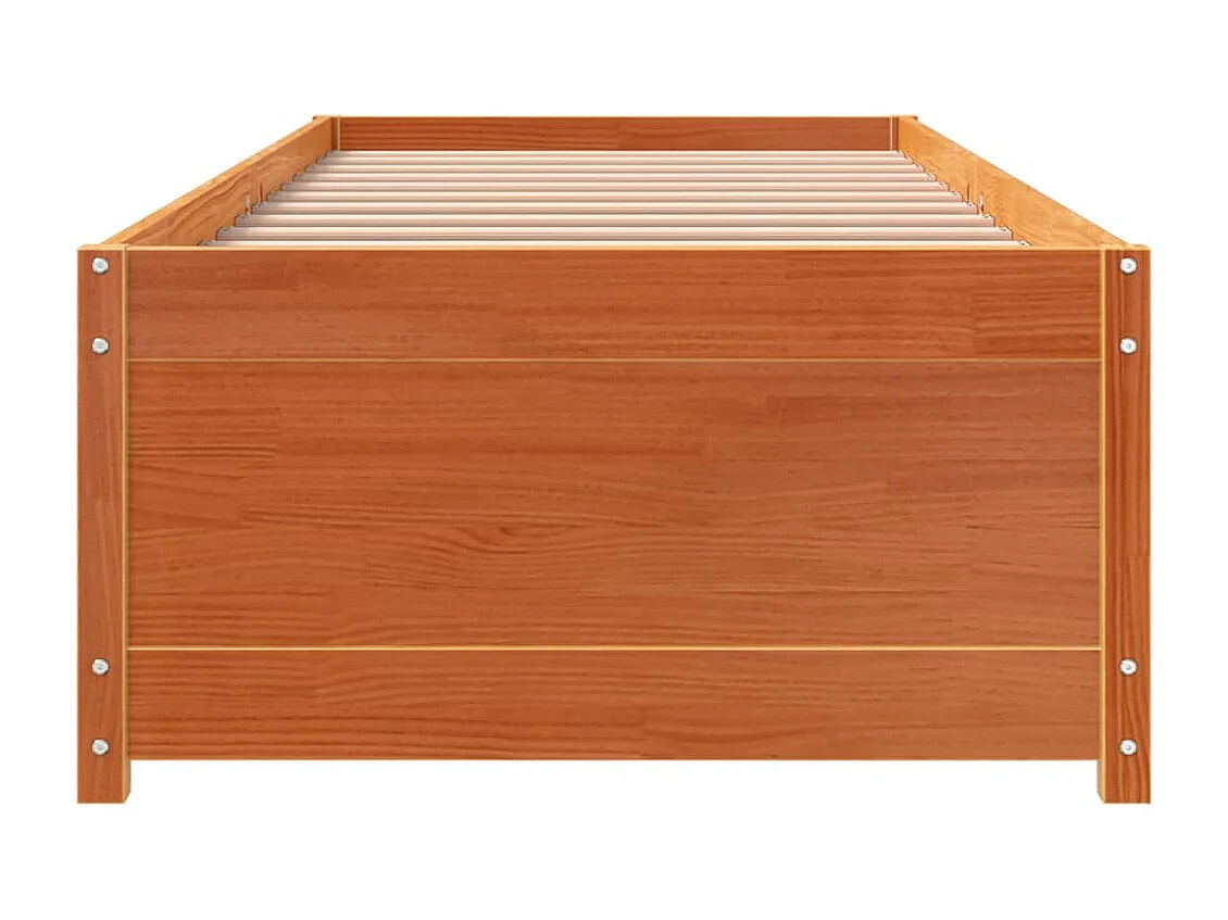 Cama de solteiro 90x190 cm madeira de pinho maciça castanho cera PT705632