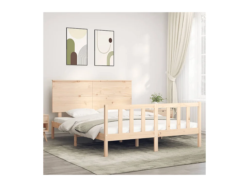 Lit-150x200 cm + tête de lit king size bois massif HOQW81072