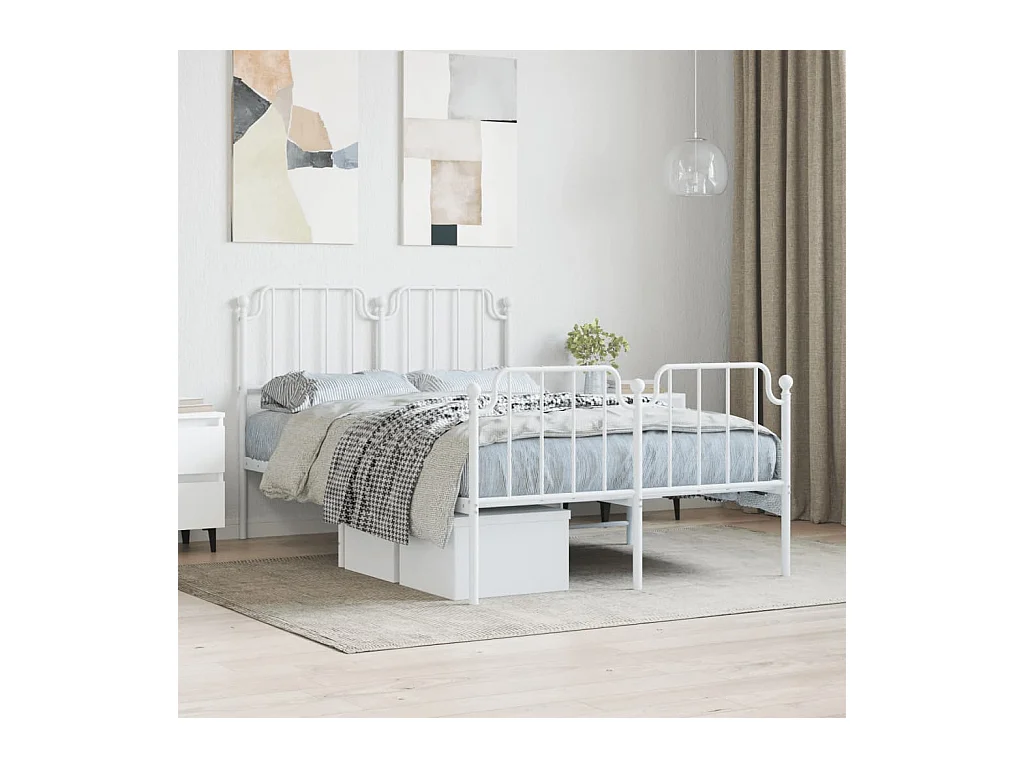 Lit-120x190 cm métal + tête de lit/pied de lit blanc HOQW63379