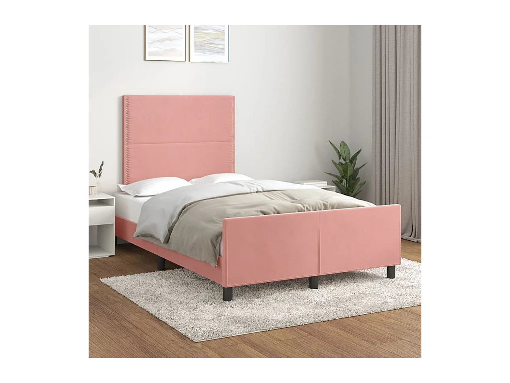 Cama -120x200 cm con cabecero de terciopelo rosa YOE78088