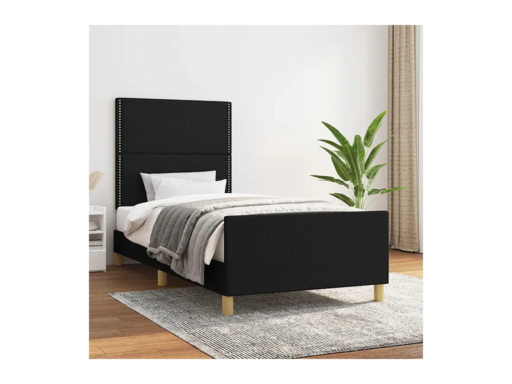 Bedframe met hoofdbord stof zwart 90x200 cm NL15551