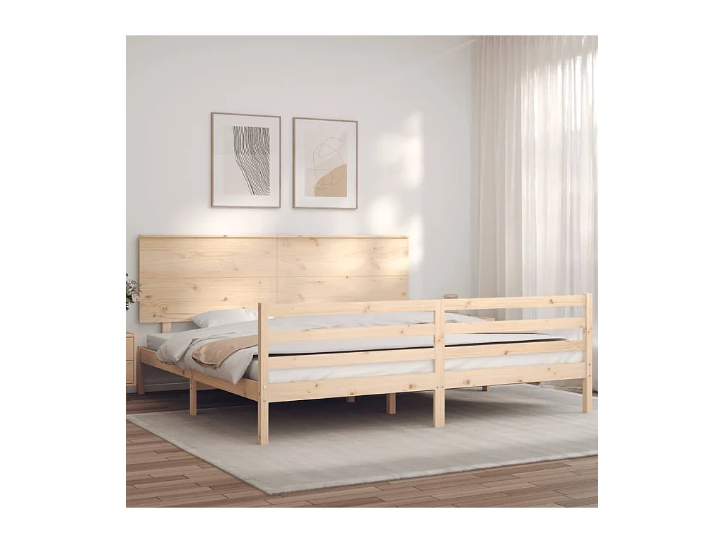 Lit-200x200 cm + tête de lit bois massif HOQW44820