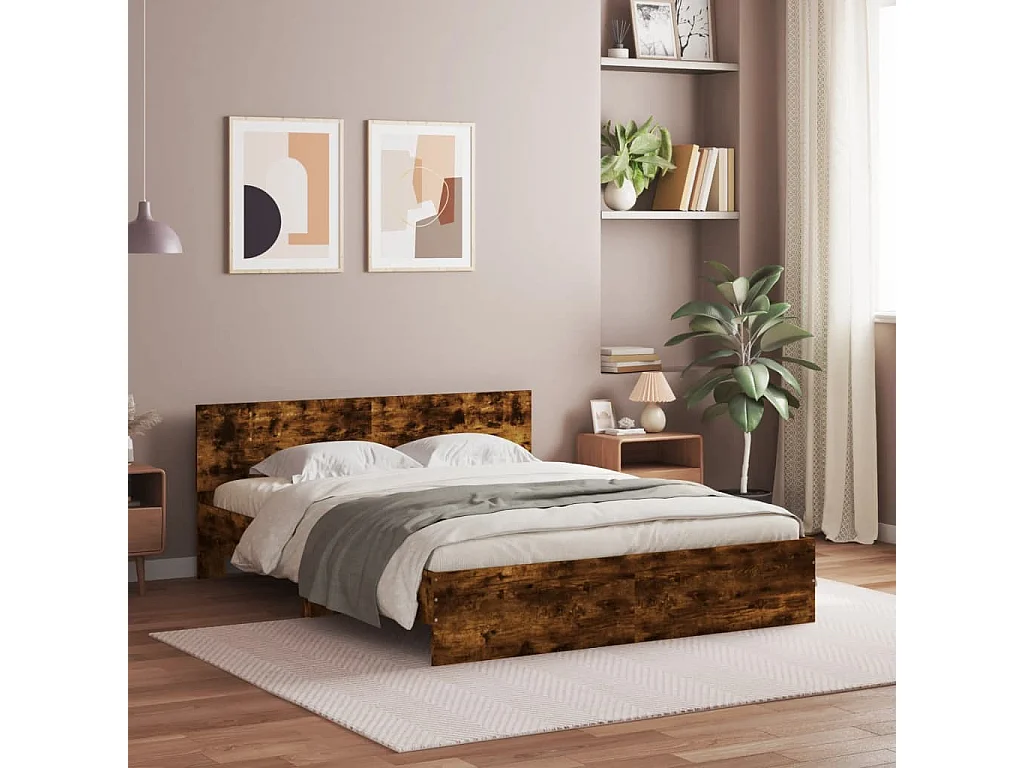 Lit-140x190 cm + tête de lit chêne fumé HOQW50484