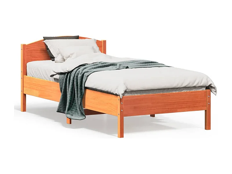 Lit-75x190 cm + tête de lit cire marron bois de pin HOQW88199