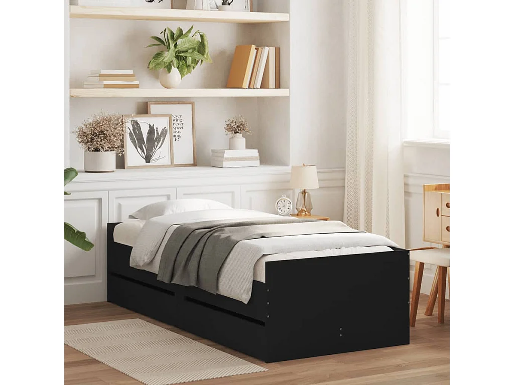 Cama de solteiro pequena c/ gavetas 75x190 cm preto PT480392