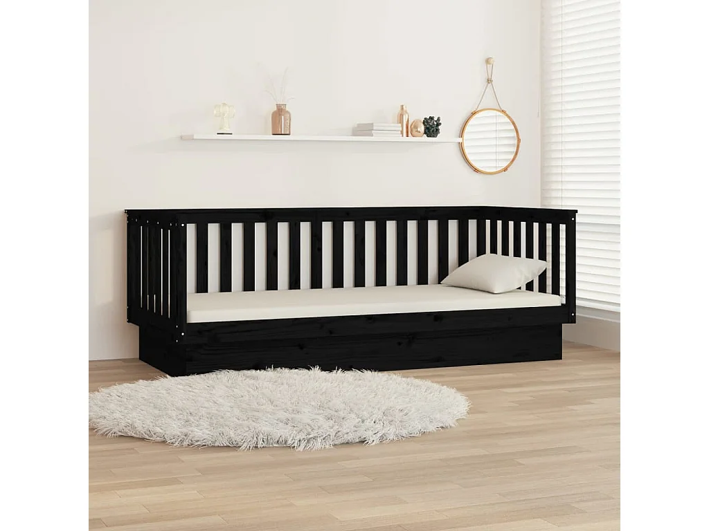 Lit-100x200 cm de jour Noir Bois de pin massif HOQW78272