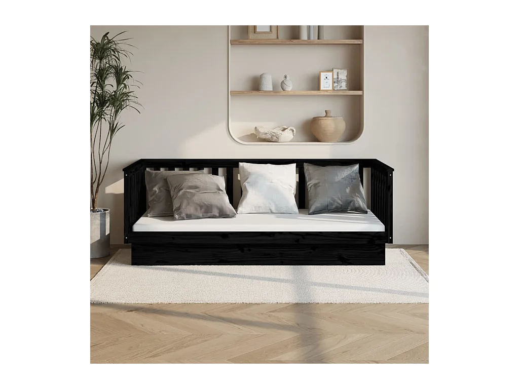 Lit-100x200 cm de jour Noir Bois de pin massif HOQW78272