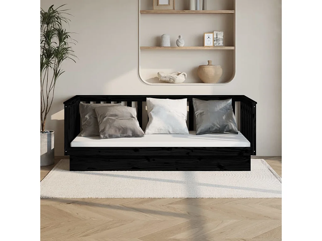 Tagesbett,Sofabett Schwarz 100x200 cm Massivholz Kiefer -gkd83447