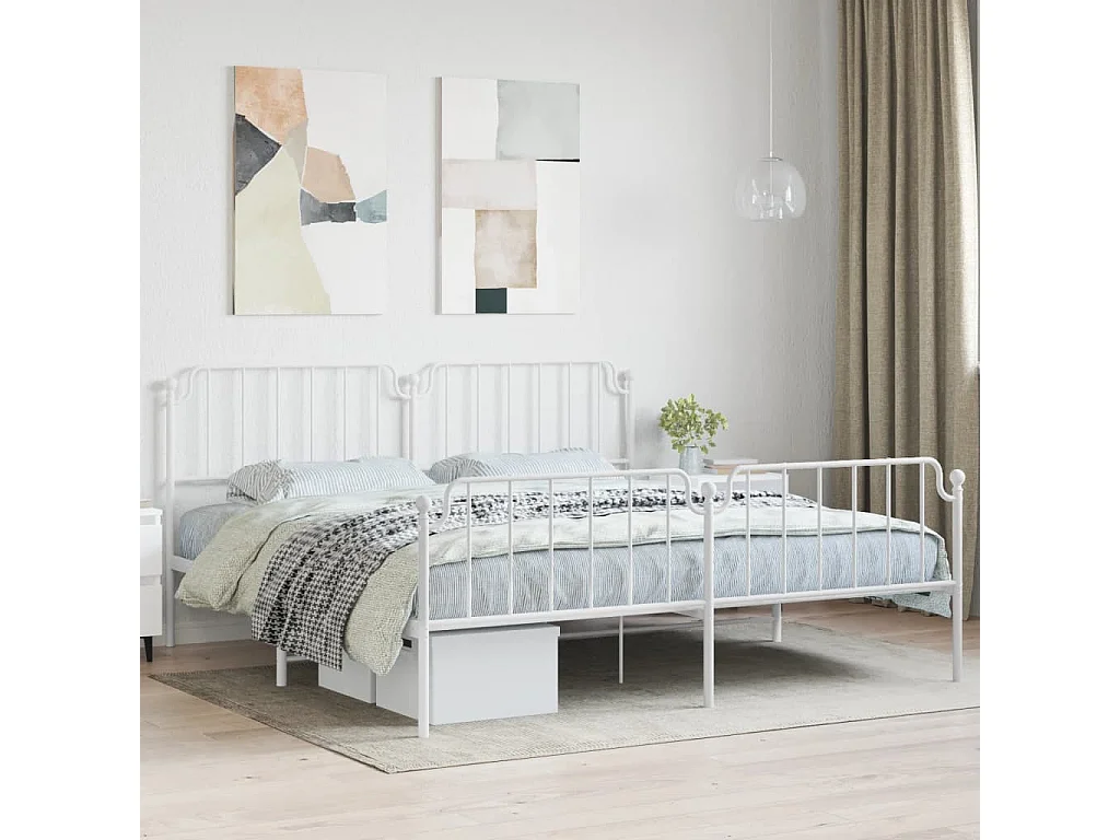 Cama - 190x200 cm metal con cabecero y pie cama blanco YOE18801