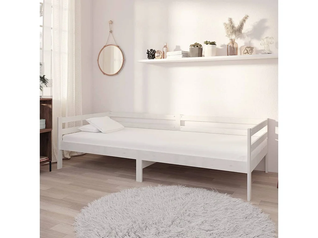 Lit-90x200 cm de repos + matelas Blanc Bois de pin massif HOQW88702