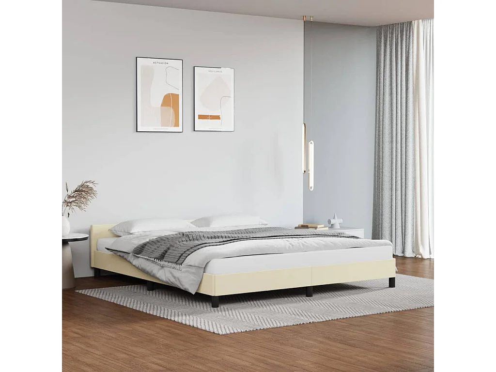 Cama c/ cabeceira couro artificial 160x200cm creme PT840060