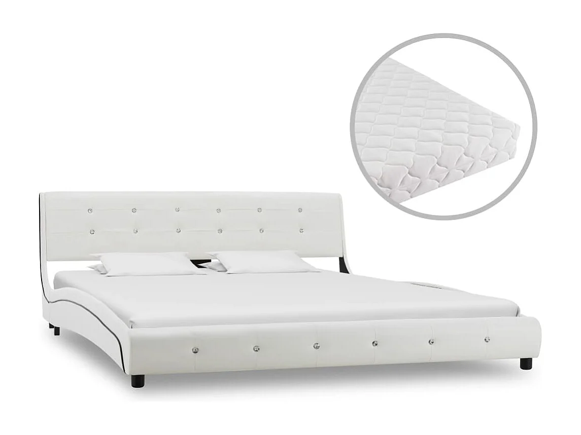 Lit-160x200 cm + matelas Blanc Similicuir HOQW39954
