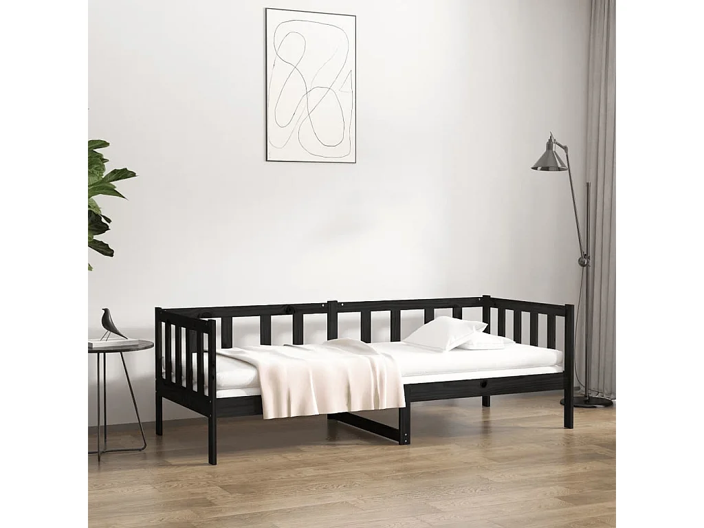 Lit-90x190 cm de jour Noir Bois de pin massif HOQW52112