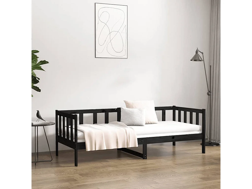Lit-90x190 cm de jour Noir Bois de pin massif HOQW52112
