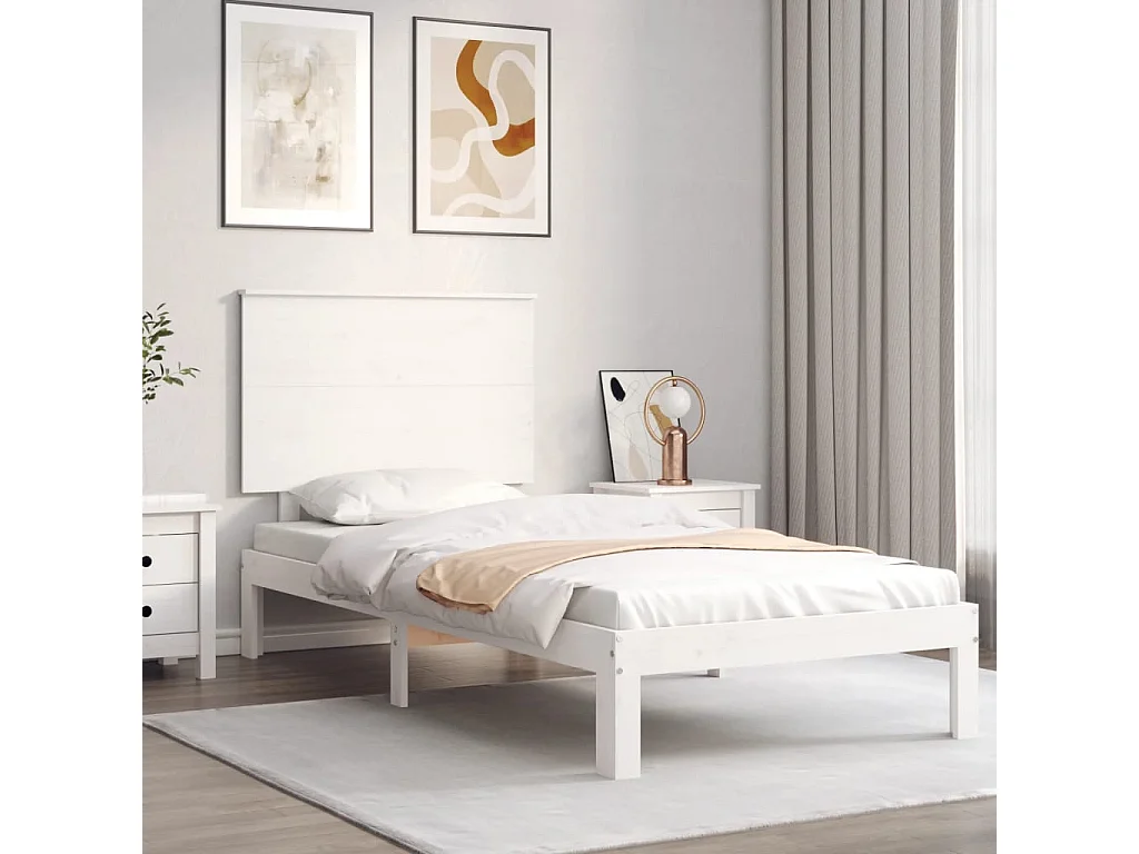 Lit-100x200 cm et tête de lit blanc bois massif HOQW67280