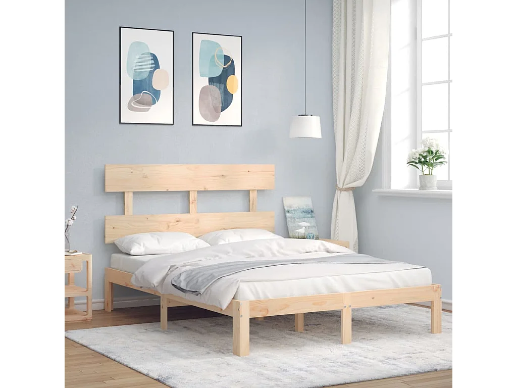 Cama de casal c/ cabeceira madeira maciça PT169609