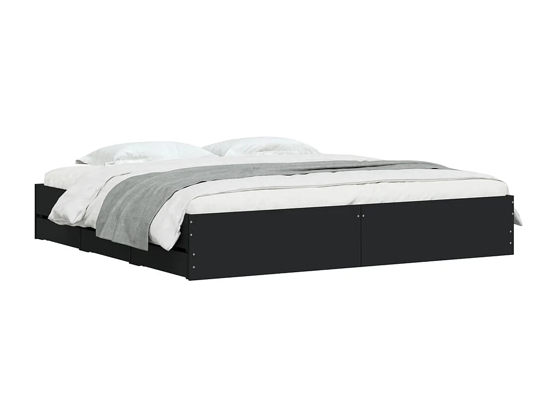 Cama c/ gavetas 200x200 cm derivados madeira preto PT182638