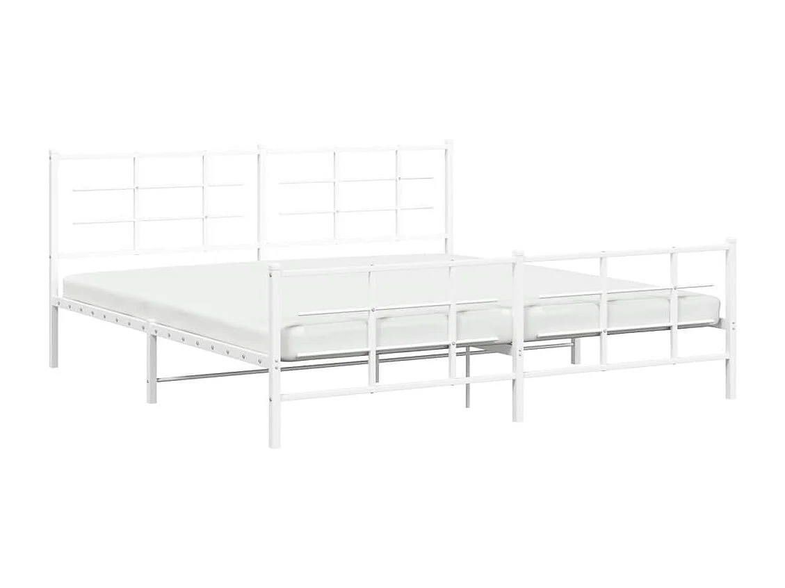 Lit-193x203 cm métal + tête de lit/pied de lit blanc HOQW88326