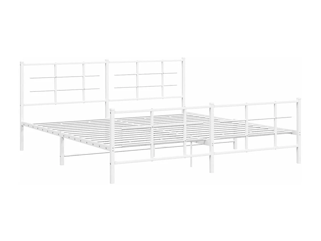 Lit-193x203 cm métal + tête de lit/pied de lit blanc HOQW88326