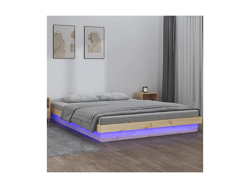 Cama com luzes LEDs 140x200 cm madeira maciça PT766344