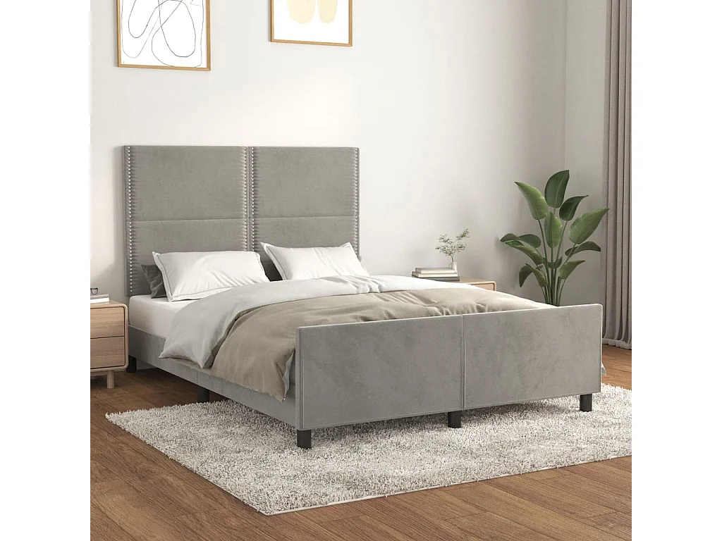 Lit-140x190 cm + tête de lit Gris clair Velours HOQW82477