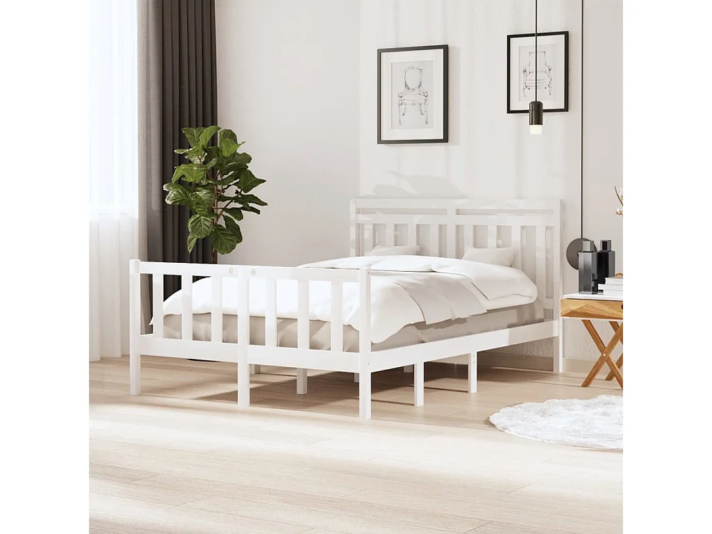 Bedframe massief hout wit 135x190 cm NL98832