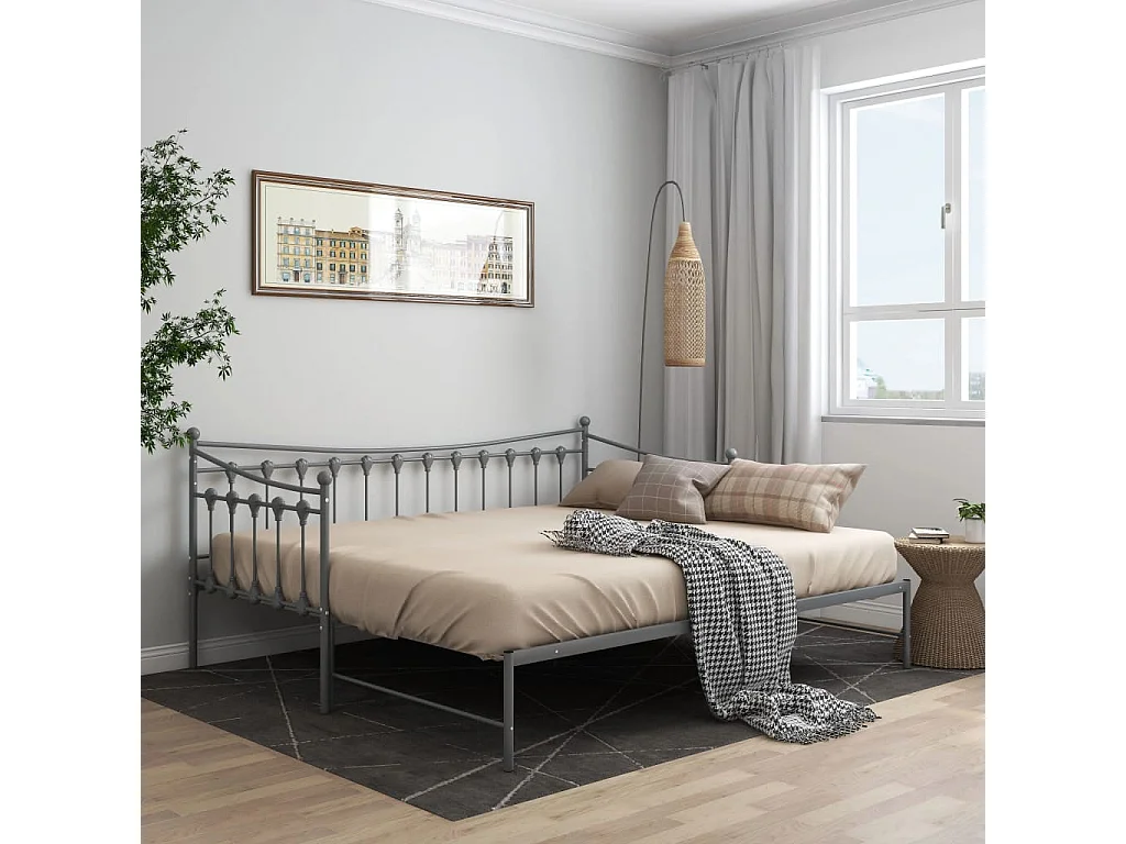 Lit-90x200 cm extensible Gris Métal HOQW60544