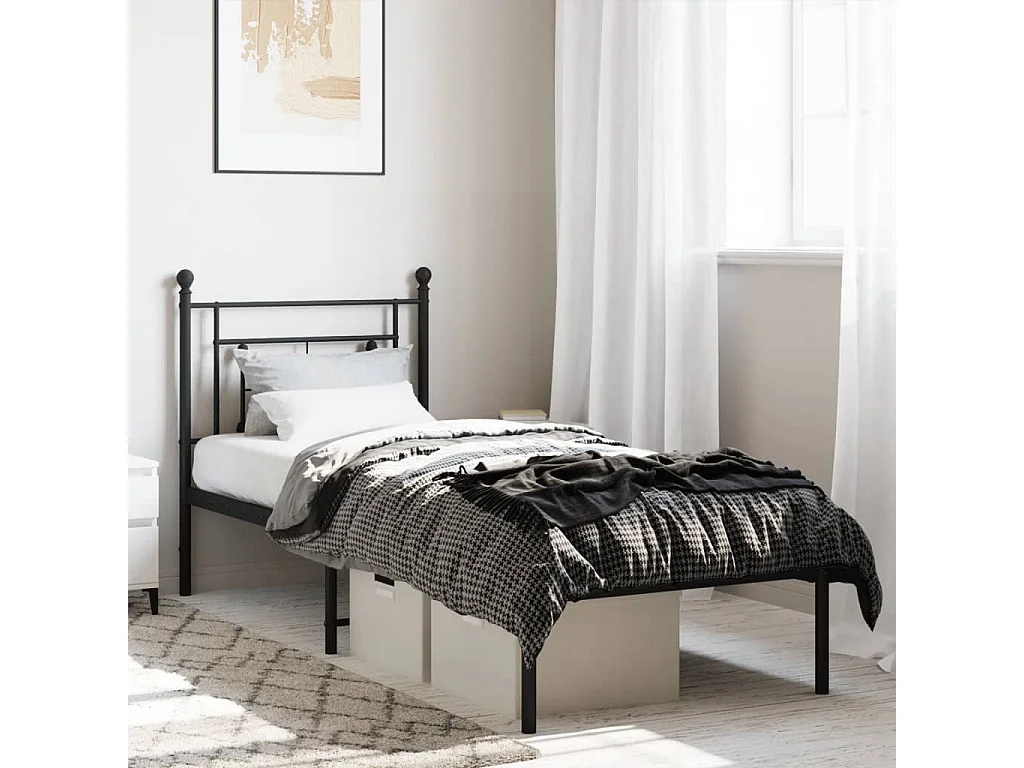 Bedframe met hoofdbord metaal zwart 75x190 cm NL21878