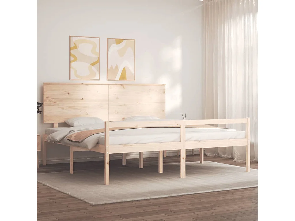 Cama -180x200 cm de matrimonio para personas mayores cabecero madera maciza YOE