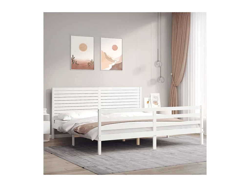Lit-200x200 cm + tête de lit blanc bois massif HOQW61464