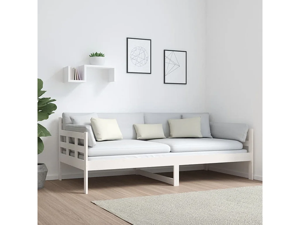 Lit-90x190 cm de jour Blanc Bois massif de pin HOQW23839