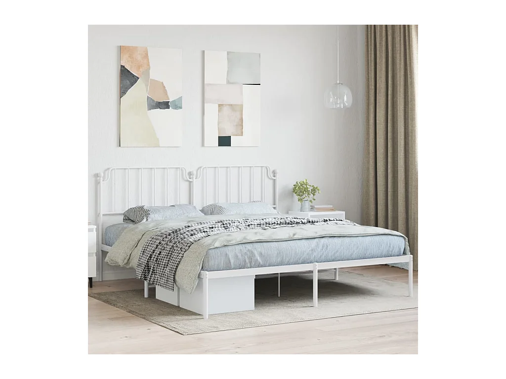 Lit-160x200 cm métal + tête de lit blanc HOQW45541