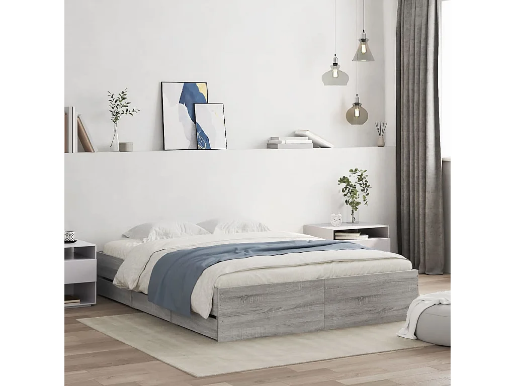 Lit-140x190 cm et tiroirs sonoma gris bois ingénierie HOQW39496