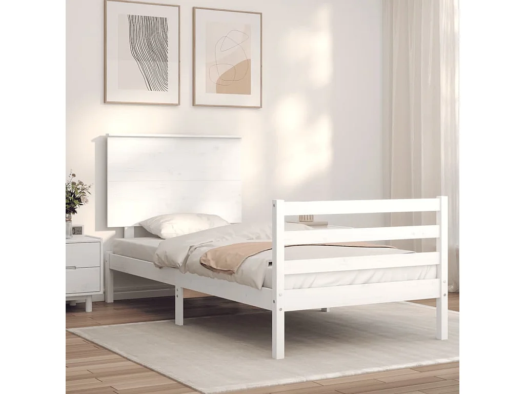 Lit-100x200 cm et tête de lit blanc bois massif HOQW22571
