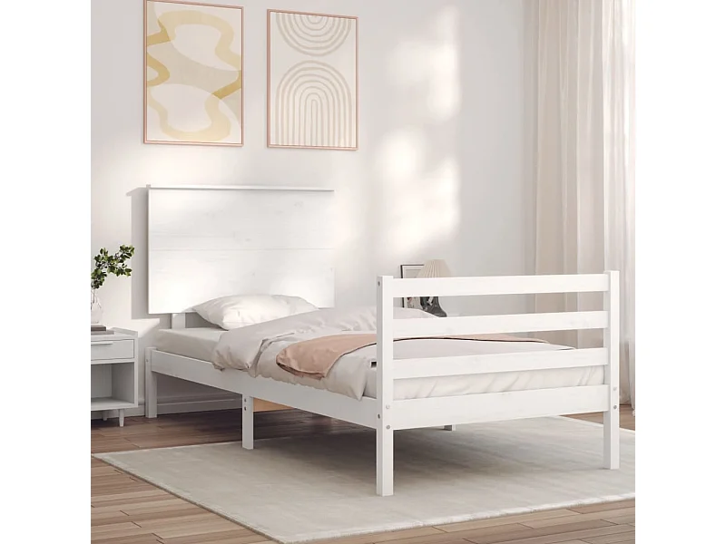 Cama com cabeceira 100x200cm madeira maciça branco PT244314