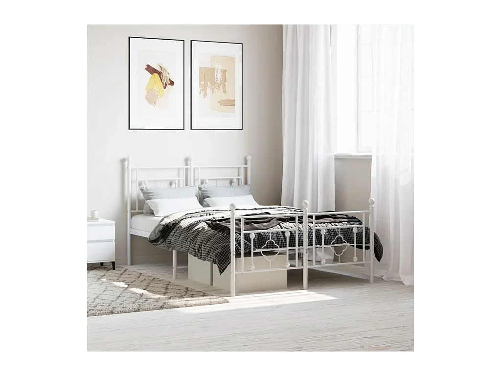 Lit-120x190 cm métal + tête de lit/pied de lit blanc HOQW34845